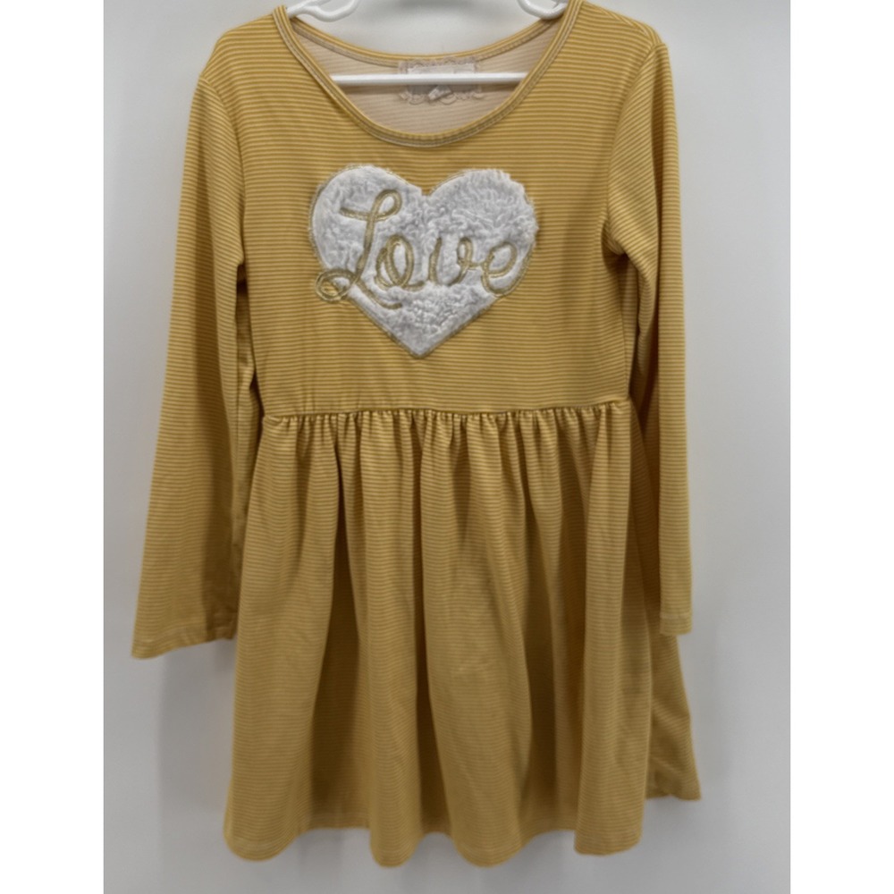 Btween Girls 5 Mustard Striped "Love"‎  Dress Valentines School Party